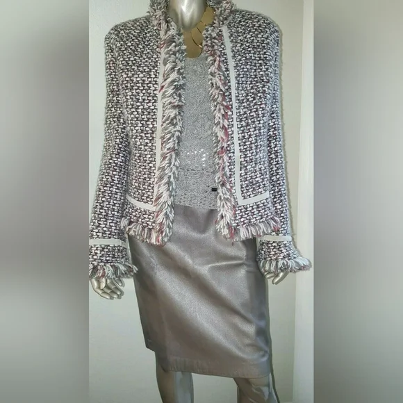 ◇$2,200 OSCAR DE LA RENTA GREY CASHMERE RUNWAY HAND KNIT BLOUSE S